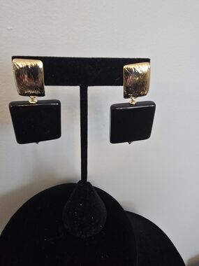 Chico's Black and Gold Square Drop Earrings